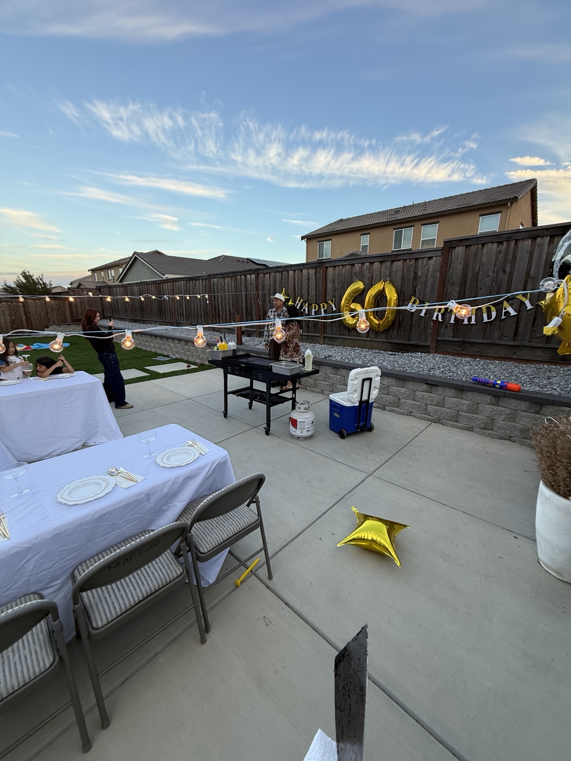 Outdoor hibachi birthday party at sunset